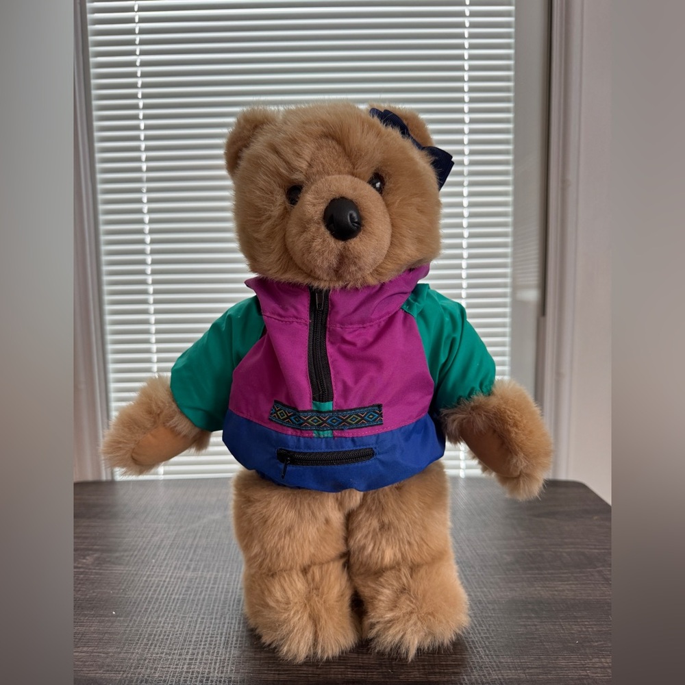 L.L. Bean Standing Ellie Bear in Teal, Purple and Blue Jacket